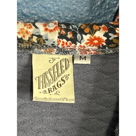 Tasseled Rags Quilted Gray Hoodie Sweatshirt - Picture 4 of 9